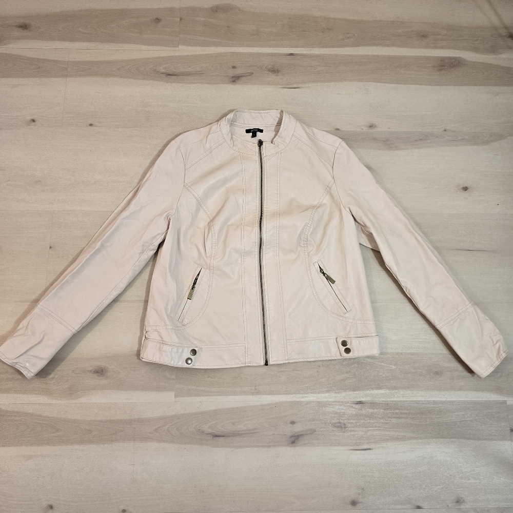 Apt 9 Beige Faux Leather Full Zip Moto Pockets Jacket Women XL
